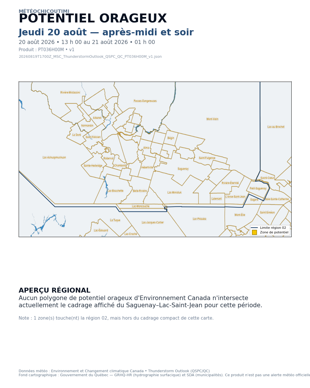 Carte du potentiel orageux - Jeudi 20 août — après-midi et soir