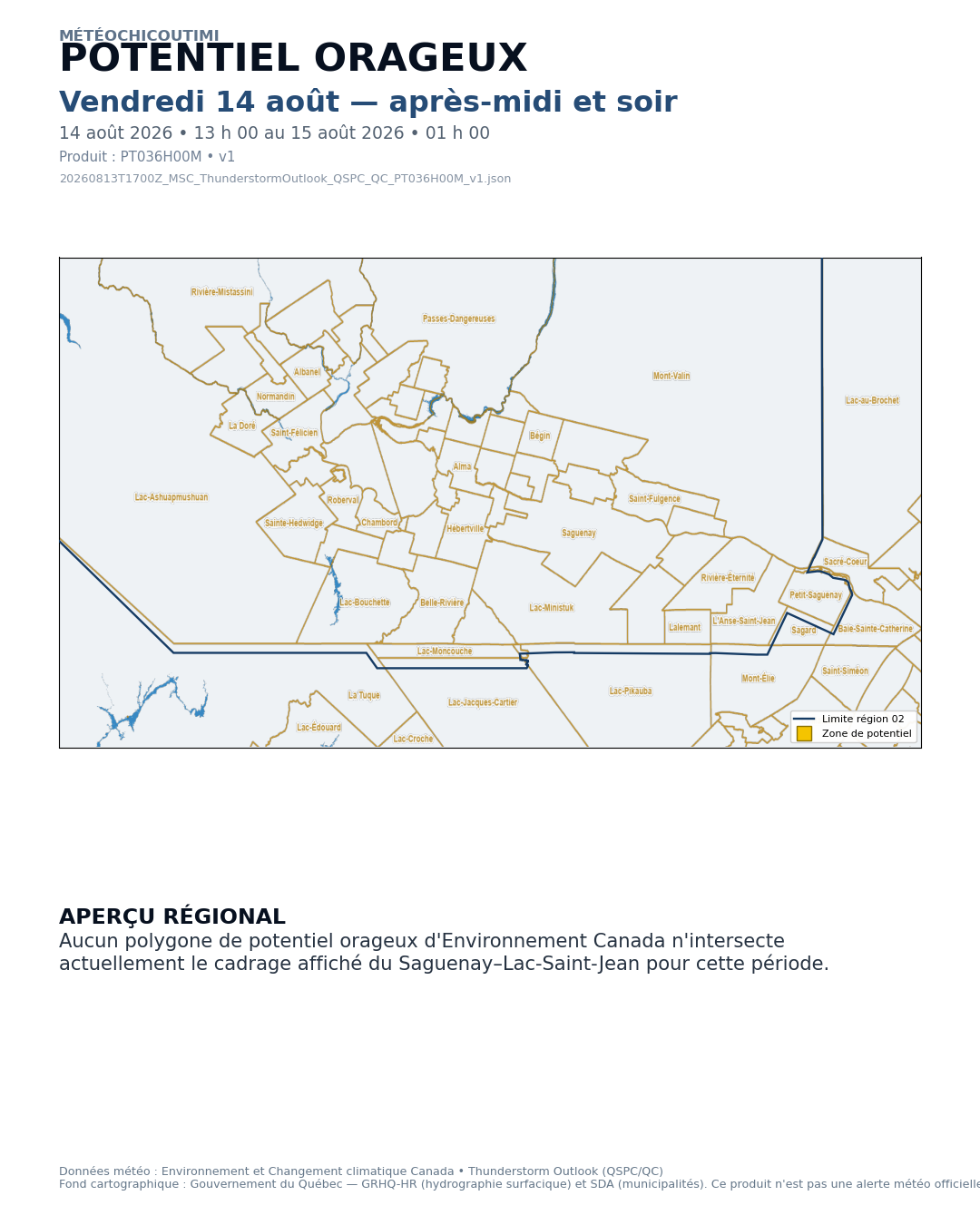 Carte du potentiel orageux - Vendredi 14 août — après-midi et soir
