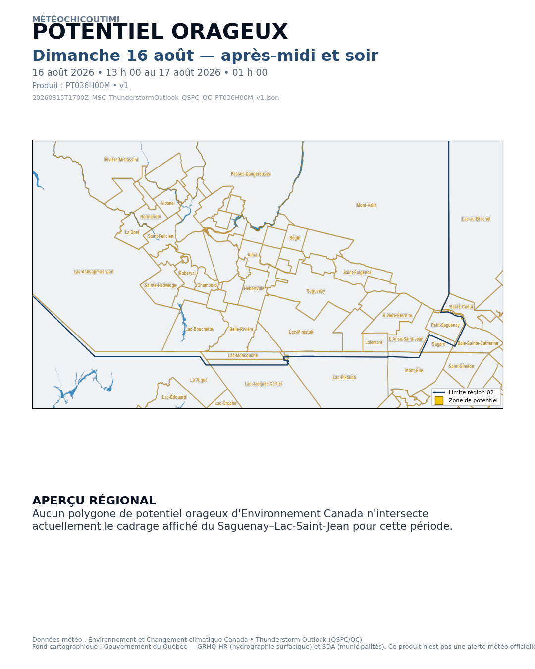 Carte du potentiel orageux - Dimanche 16 août — après-midi et soir