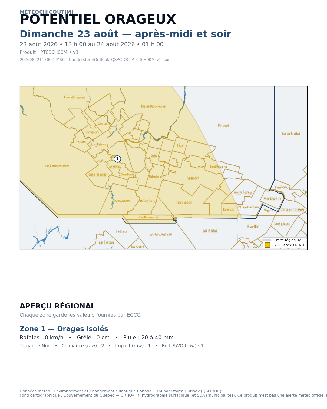 Carte du potentiel orageux - Dimanche 23 août — après-midi et soir
